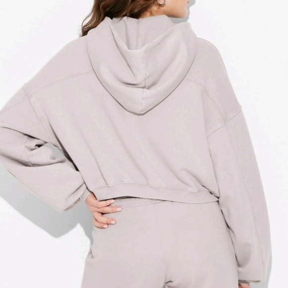 Wild Fable Cropped Oversized Quarter Zip Balloon Sleeve Super Soft Hoodie - Picture 2 of 4